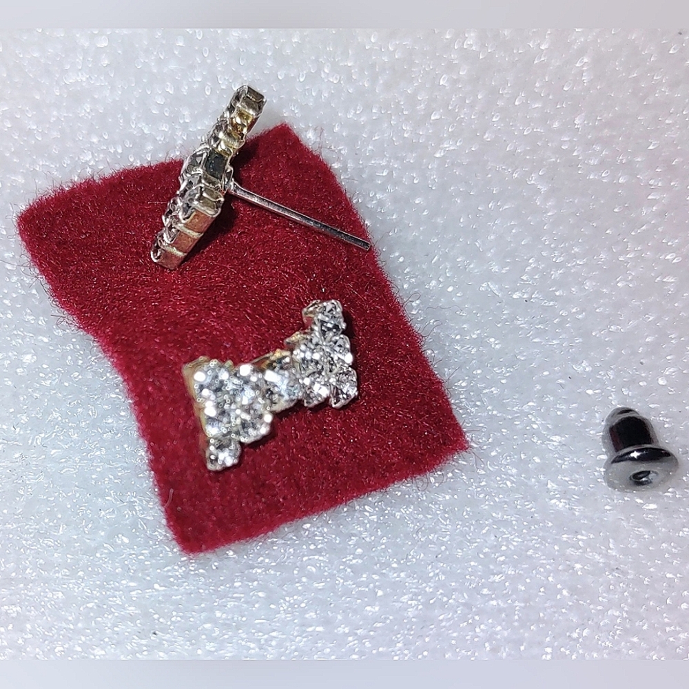 Silver Bow Pierced Post Earrings with Sparkling CZ Crystals